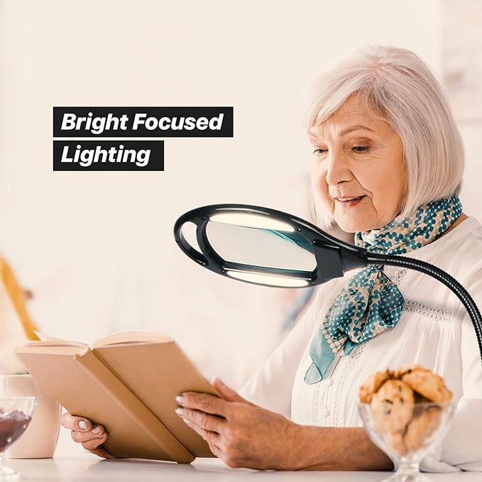 Brightech LightView Pro Magnifying Floor Lamp - Hands Free Magnifier with Bright LED Light for Reading - Work light With Flexible Gooseneck - Standing Mag Lamp
