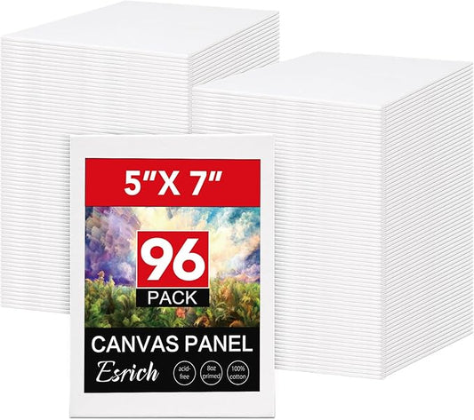 ESRICH Small Canvases for Painting 5x7IN, 96 Pack Small Canvas Boards Painting Canvas Primed Acid-Free Blank Canvas Panels for Oil Paint, Watercolor, Acrylic Paint, Gouache &Tempera.