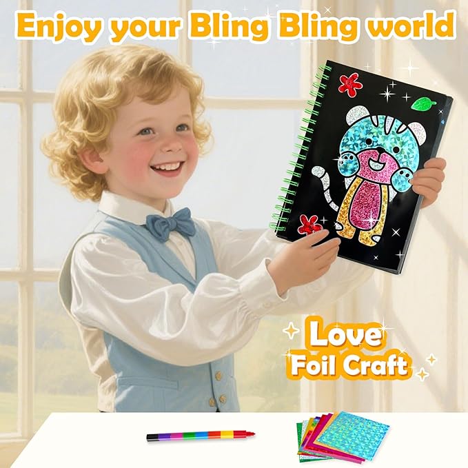 FUNNYB&G Foil Art Craft for Kids - Christmas Crafts Gift Party Favors Stocking Stuffers for Kids Fun Art Supplies Creative Birthday Gift Travel Toys for Girls Boys 4 5 6 7 8 9 Years Old (Dinosaur)