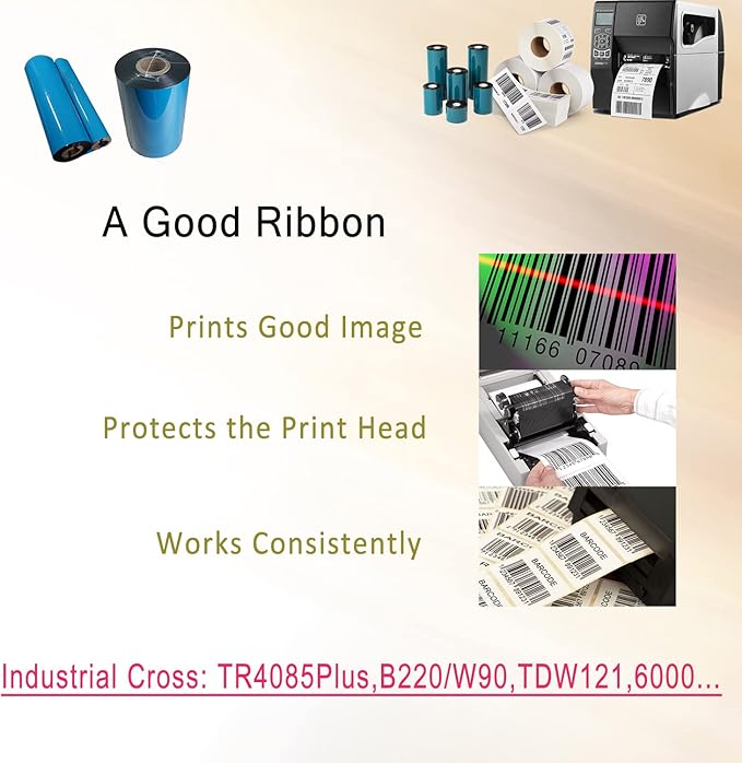 4 Rolls 4.33'' x 244' Premium Resin Enhanced Wax Ribbon, 110mm x 74m Black Thermal Transfer Ribbon, Desktop Barcode Thermal Label Printer Ribbons, 1/2'' Core, for Zebra GC, GK, GX, ZD & Eltron
