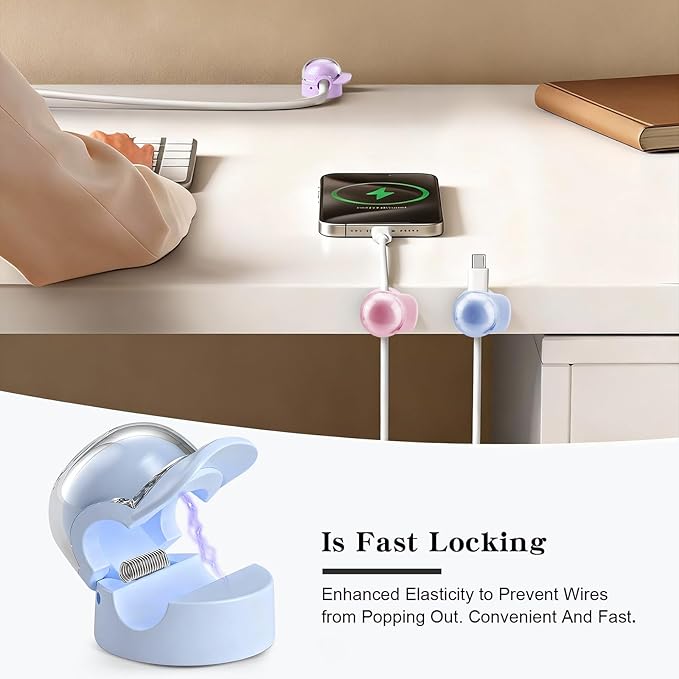 Eiito Cord Organizer [1s Lock] Spring Cable Management Clips -Desk Cord Holder, Adhesive Cute Cap Form Cable Clip, Phone Charger Wire Organizer Keeper for Nightstand Car Office Accessory(20Pack)