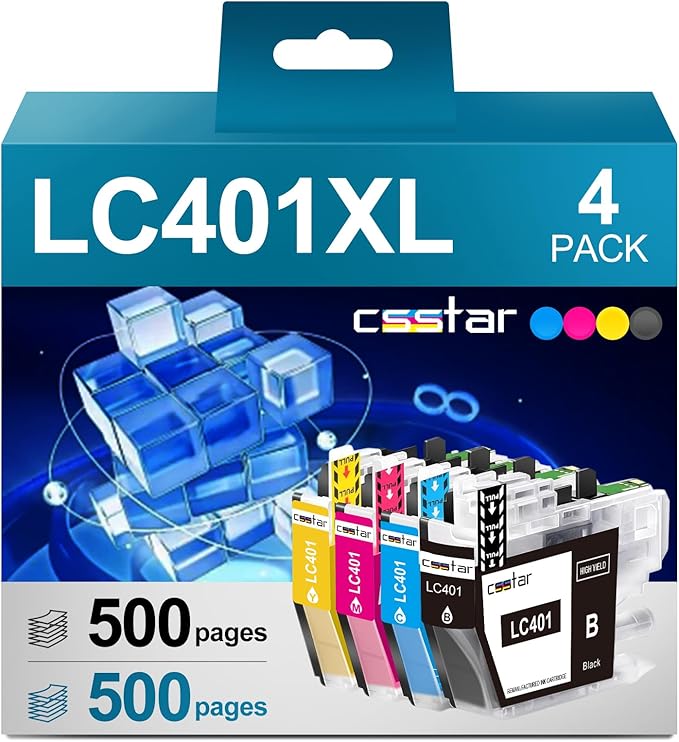 LC401XL Ink cartridges Compatible Replacement for Brother MFC-J1010DW MFC-J1170DW MFC-J1012DW Printers(4 Pack, BK/C/M/Y)