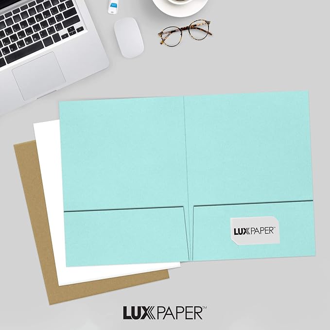 LUXPaper 9" x 12" Presentation Folders | Two Pocket | Seafoam Blue | 100lb. Cover | 25 Qty