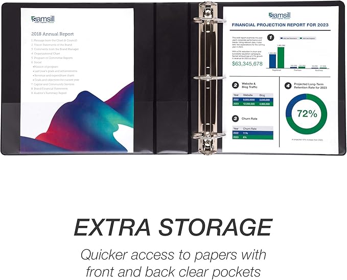Samsill Durable 2 inch 3 Ring Binder, Made in USA, D Ring Binder, FSC 100% Recycled Chipboard, Black, 4 Pack