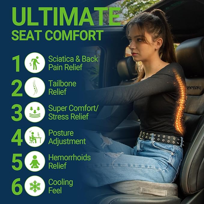 Gel Seat Cushion – Office Chair Cushion – Non-Slip Gel Memory Foam Coccyx Cushion for Tailbone Pain - Desk Chair Car Seat Cushion Driving - Sciatica Back Pain Relief, Velvet, Grey