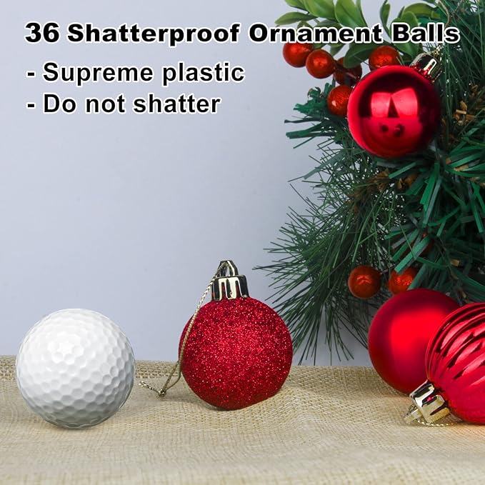 GameXcel Christmas Balls Ornaments for Xmas Tree - Shatterproof Christmas Tree Decorations Small Hanging Ball Red 1.6 Inch x 36 Pack