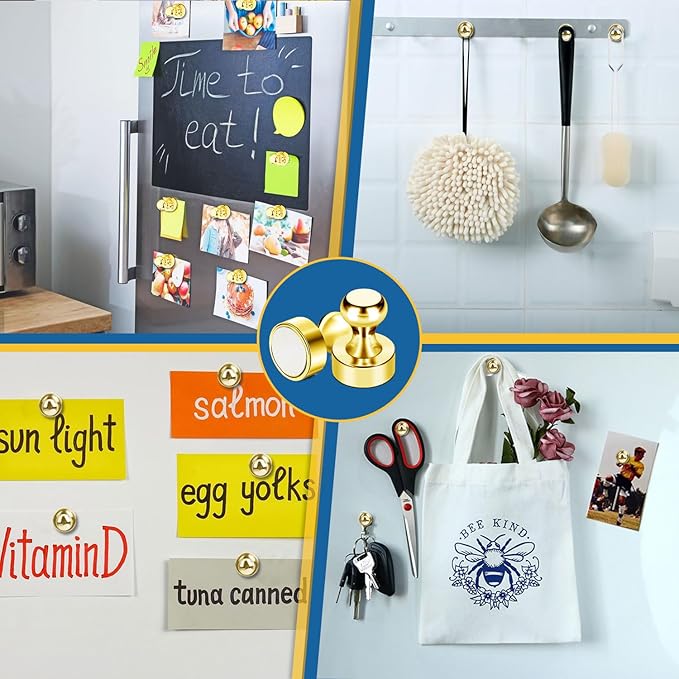 LOVIMAG Fridge Magnets, 18Pcs Refrigerator Magnets Strong Fridge Magnets for Whiteboard, Small Magnets Gold Magnets for Kitchen Accessories,Office Aaccessories,Fridge Accessories, Decorative Magnets
