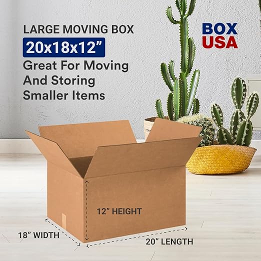 BOX USA Moving Boxes Large 20"L x 18"W x 12"H 10-Pack - Corrugated Cardboard Box for Shipping, Mailing, Packing, Packaging and Storage