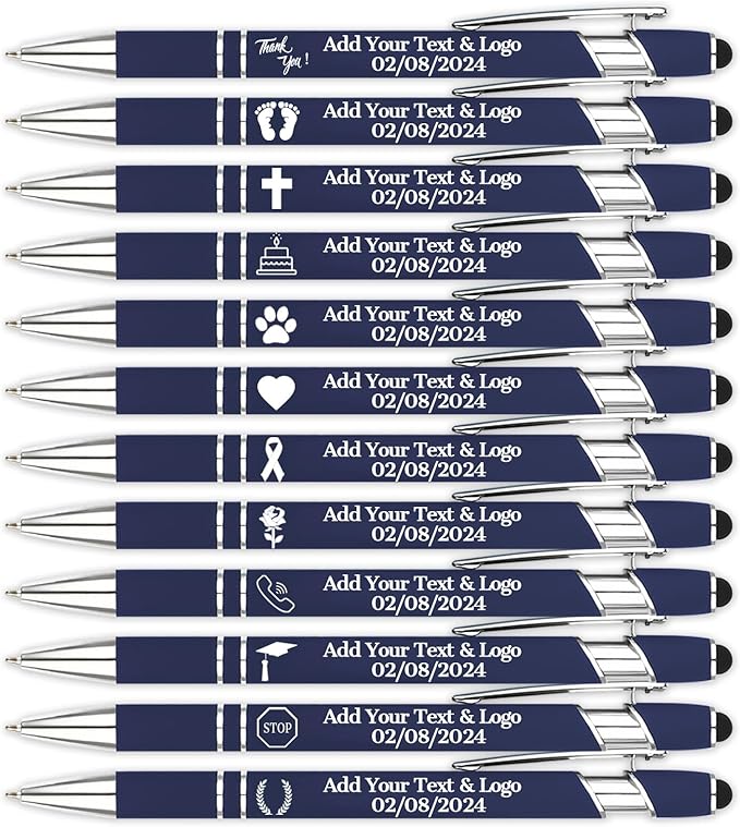 Personalized Pens with Name Logo or Message, Up to 1200 pcs Bulk Custom Metal Ballpoint Pen with Black Ink Customized Gift for Business, Graduation and Promotions (Dark Blue)