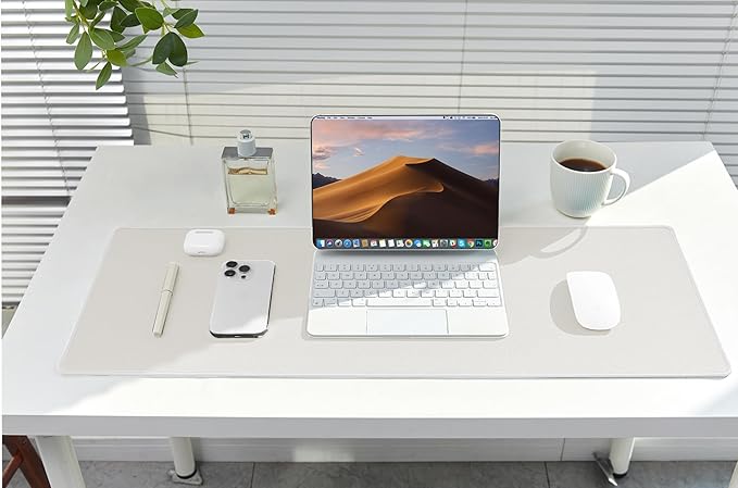 ALOANES Waterproof Mouse Pad with Durable Stitched Edge, XXXL Gaming Keyboard Pad, Non-Slip Rubber Base Mouse Mat, Extended Desk pad for Gamer, Office & Home, Beige Mousepad 35.4''x 15.7''x 0.12''