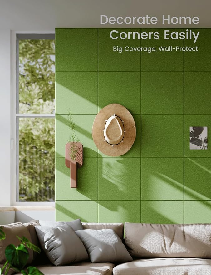 Large Felt Bulletin Board 48" x 36" Cork Board Alternative-12 Pack with 70 Safe Removable Adhesive Tabs, Cork Boards for Walls Cork Board for Home Office Classroom Pin Board - Grass Green