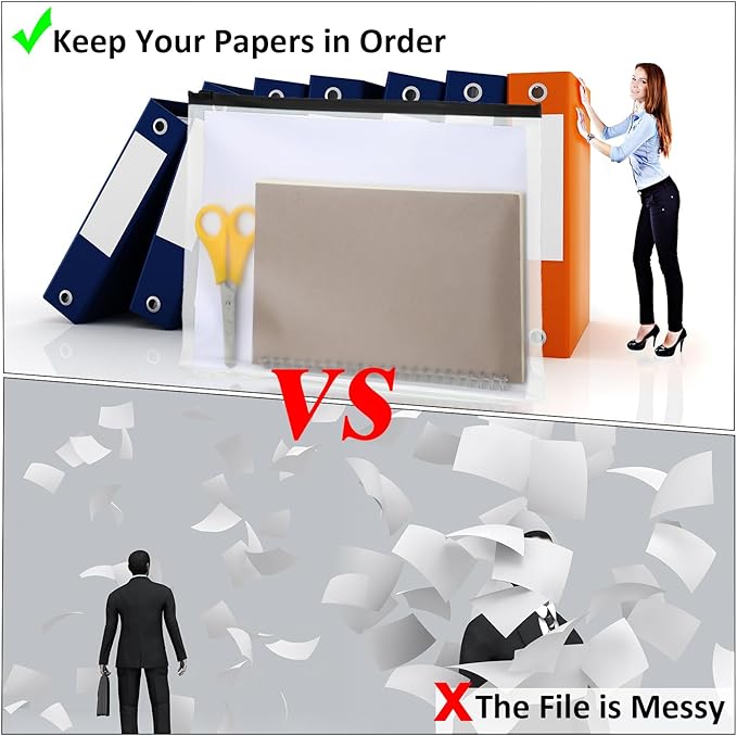 40 Pieces Binder Pockets 3 Hole Zipper Pouch 3 Ring A4 Pockets with Zipper Binder Folders Plastic Pouches Loose Leaf Bags Waterproof PVC Document Filing Bag(Black)