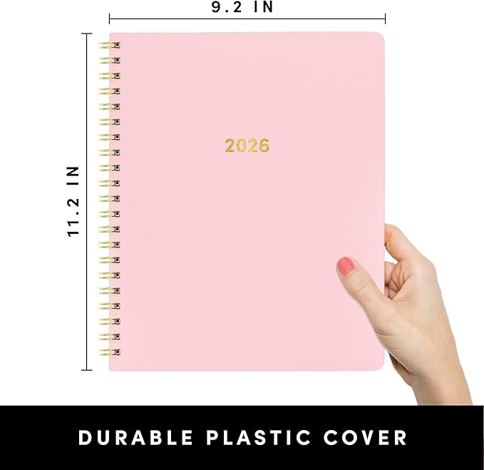 PAPERAGE 2026 Weekly & Monthly Planner, 12 Months (January 2026 - December 2026), 9.2 in x 11.2 in, Spiral Bound 2026 Planner with Weekly, Monthly & Yearly Views, Note Pages & Inner Pocket – Blush