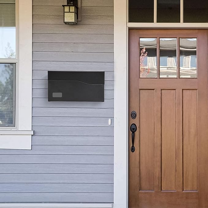 xydled Mailbox with Key Lock, Locking Wall Mount Mail Boxes for Outside, Steel Hanging Metal Mailbox, Modern Post Box, Black, 14.57''x7.09''x3.4''