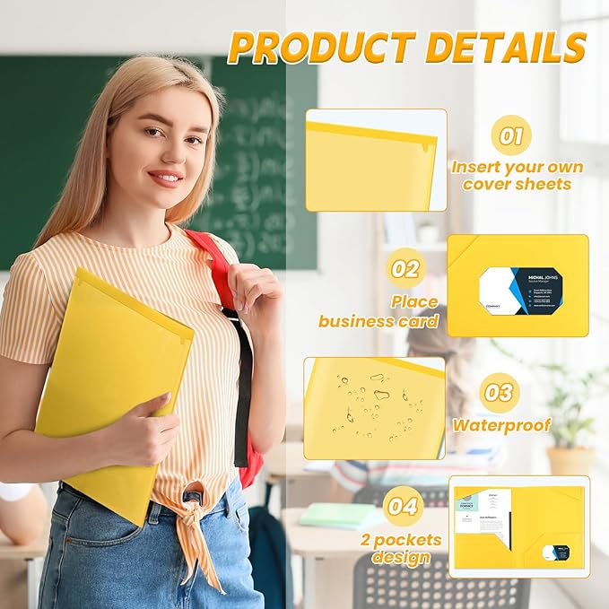 Henoyso 150 Pcs Plastic Folders with Clear Front Pockets Bulk Heavy Duty File Folders with 2 Pockets and Card Slot for Student Teacher Back to School Supplies Office Presentation (Yellow)