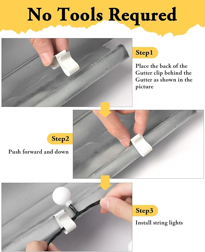 Gutter Clips for Hanging Outdoor Lights: 100 Pcs Metal White Christmas Light Clips for outside String Lights - Weatherproof Gutter Clips for Xmas Halloween Seasonal Rope Mini Decoration Lights