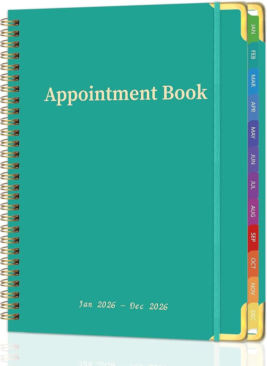 2026 Appointment Book/Planner - 2026 Daily Hourly Planner from Jan. 2026 - Dec. 2026, Weekly appointment Book 2026, 2026 Hourly planner with 20-Minute Interval, 9" x 11", Twin-Wire Binding, Colorful Tabs, Pocket -Aquamarine