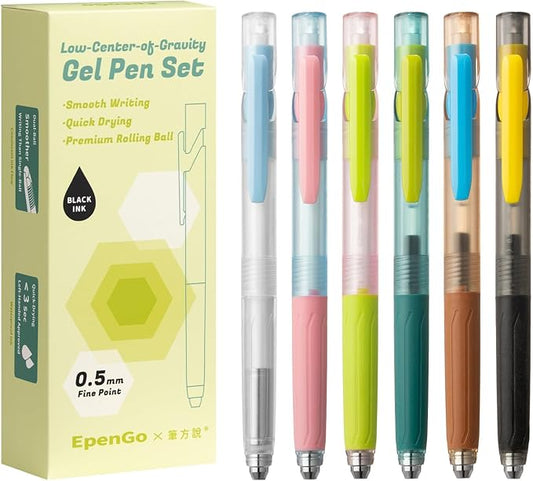 Pens Fine Point Smooth Writing Pens, 0.5mm Black Gel Ink pen, Quick-Dry Retractable with Silicone Grip, 4 Pcs - Morandi Colors for Office, School Supplies & Journaling (6 pcs Colorful)