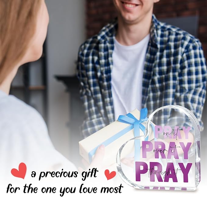 Purple Christian Gifts for Women, Religious Plaques Christian Woman Decor Gifts, Pink Room Accessories - Modern Home Office Room Bathroom Bedroom, Pray On It Over It Acrylic Sign