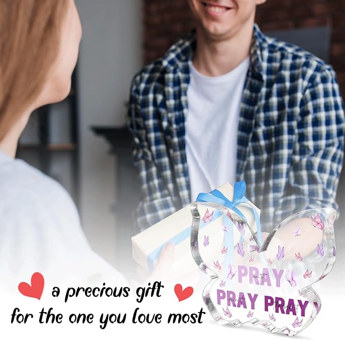 Purple Religious Plaques Christian Woman Decor Gifts, Purple Christian Gifts for Women, Modern Home Office Room Bathroom Bedroom -Pray On It Pray Over It -Bible Verse Acrylic Sign(Butterfly)