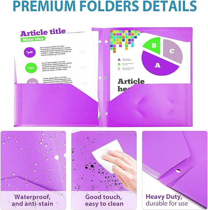 TEWRLANDE 16 Packs Heavy Duty 3 Pocket Folders with Holes, Plastic Folders with Clear Front Pocket for 3 Ring Binder, for Letter Size Paper, Assorted Colors/Card Slot