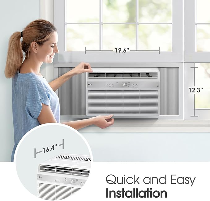 LG LW1025R 10,000 Air Conditioner with Dehumidifier, 115V, Medium Rooms up to 450 Sq. Ft, Window Unit AC with Remote Control, 3 Speeds, Auto-Restart, 24-Hour Timer, 10000 BTU, Bright White