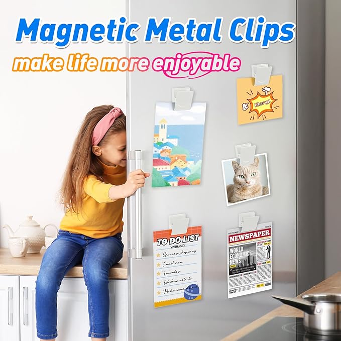 VNDUEEY 24Pcs Whiteboard Magnets, Strong Magnetic Clips Refrigerator Magnet, Magnet Clips Heavy Duty, White Metal Clip with Magnets for Home, Office, Classroom Teacher Supplies