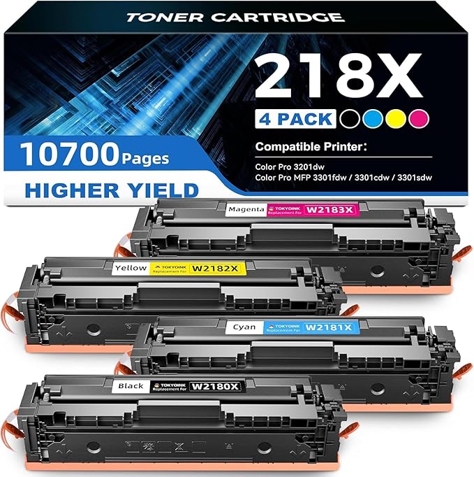 218X 218A High Yield Toner Cartridge 3301fdw Toner Replacement for HP 218A 218X Toner Cartridges 4 Pack Work with HP Color Pro MFP 3301fdw 3301cdw 3301sdw 3201dw, 3201 3301 Series Printer Ink NO CHIP