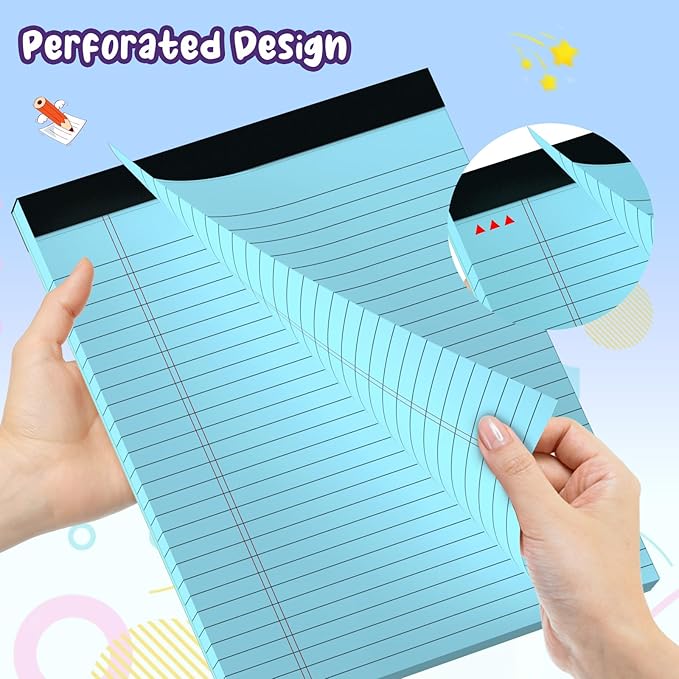 5 pcs Legal Pads 8.5 x 11 Note Pads, Colored Legal Notepads 8.5 x 11, Notebook Wide Ruled Paper, Micro Perforated Writing Pad, Pad of Paper for Office Home School, 30 Sheets/Pack