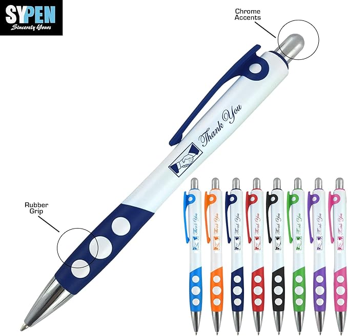 Personalized Ballpoint Pens With Custom Logo/ Text-350 Pack Bulk-for Businesses, Parties, & Events, Custom Printed, White Barrel with Matching Colored Clip and Grip, Click Pens, Black Ink, Purple