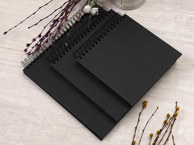 potricher 10 x 10 Inch DIY Scrapbook Photo Album 80 Pages Thick Kraft Blank Black Paper Memory Book for Wedding and Anniversary Family (Black, 10 Inch)