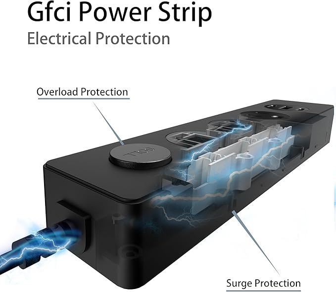 SOLL IPX9 Outdoor Power Strip Weatherproof, Surge Protector Power Strip with 3 Outlet and 3 USB Charging Ports(2 USB C), 6FT Extension Cord for Patio, Garden, Bathroom, Kitchen, Garage, Office