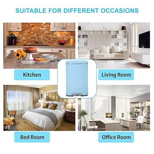 PayLessHere Stainless Steel Trash Can with Lid - Removable Inner Bucket, Foot Pedal Soft Close for Office, Home, Kitchen Garbage Bin (Blue, 13 G)