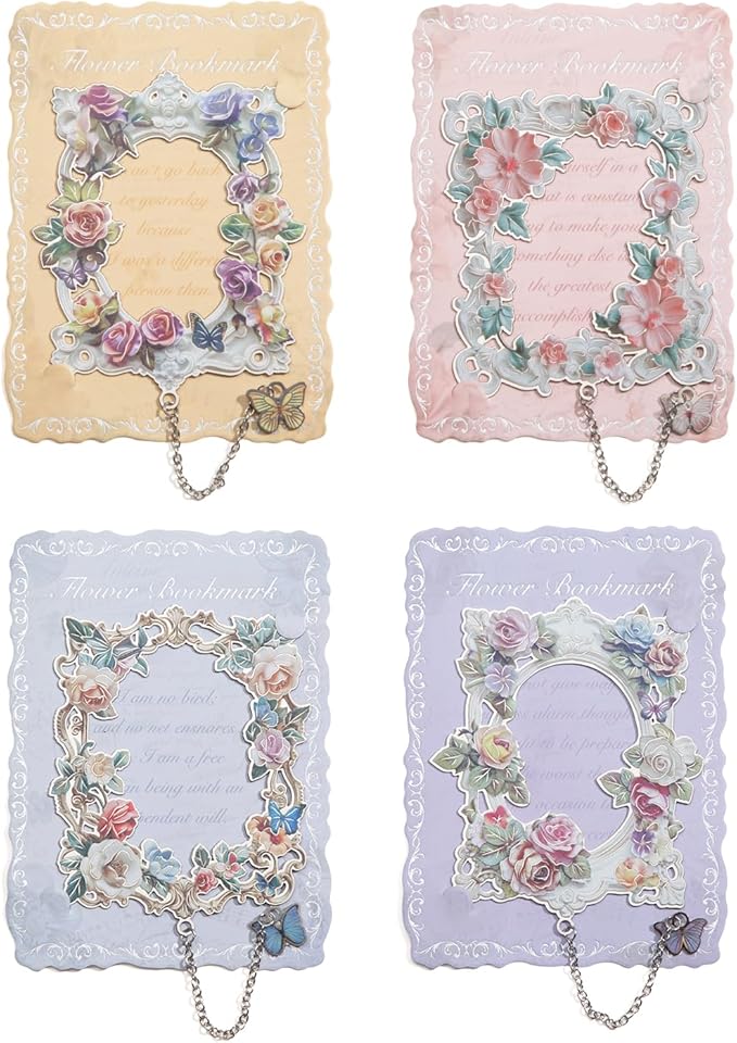 4 Pieces Metal Bookmarks for Women, Large Size Cute Hollow Bookmark Garland Flower Window Butterfly Unique Book Mark for Reading, Artistic Gift for Book Lovers Writers Readers Children Teens Men