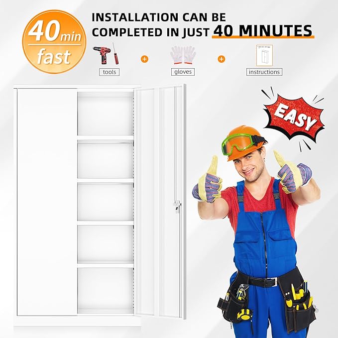 INTERGREAT Metal Storage Cabinet with Doors and Shelves,72" H White Steel Tool Locking Cabinet, Metal Storage Cabinet for Home Office, Warehouse, School