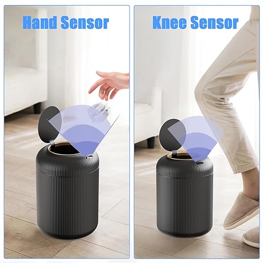 URALFA Motion Sensor Trash Can with Lid, 3 Gallon / 11 L Automatic Bathroom Trash Can, Touchless Trash Bin, Smart Plastic Garbage Can for Bedroom, Kitchen, Living Room, Office, Black