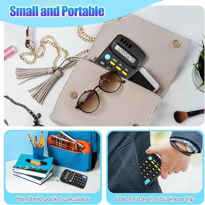 24 Pieces Pocket Calculator,Pocket Size Mini Calculators,Solar Battery Dual Power Function Calculator,8 Digit Display Basic Calculator for Students Kids Home Office(Black)