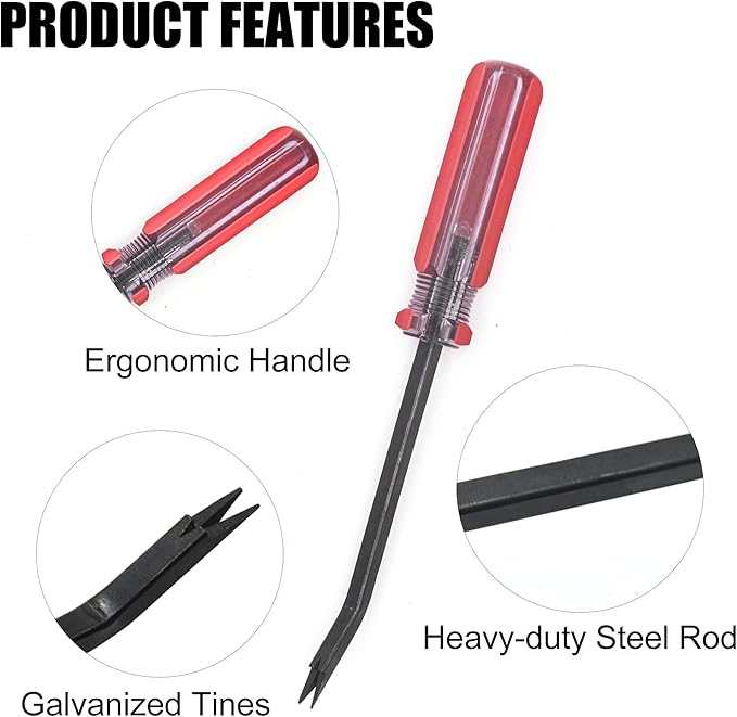 Staple Remover Heavy Duty Tack Puller with Double Pronged Head, Industrial Staple Remover Upholstery Tool for Furniture, Floor, Carpet, Carton (Red Handle)