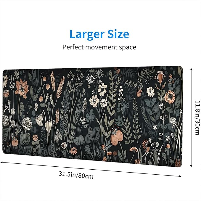 Floral Gaming Mouse Pad Desk Pad Aesthetics Flower Plant Weeds XL Mouse Pad Large Mousepad Extended Laptop Keyboard Mat Gaming Desk Pad Mouse Mat Office Computer Keyboard Laptop Home 31.5"x11.8"