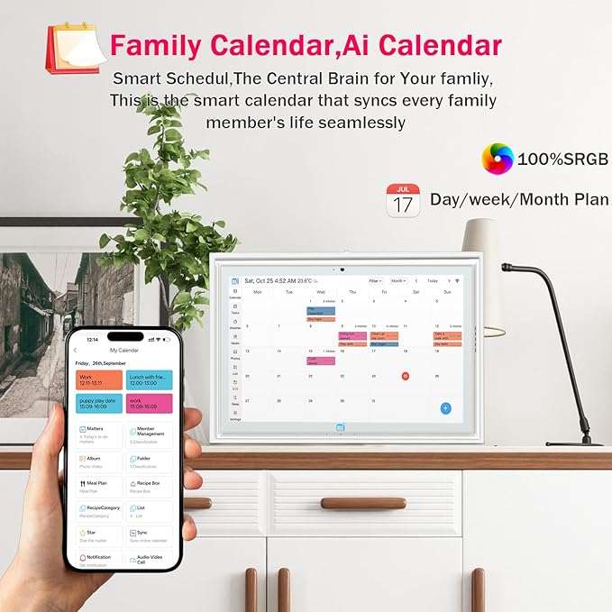 Digital Calendar wall touch screen 15.6",Electronic Calendar for family Planner and Chore Chart, WiFi Sync, , Meal Planner and Home Organizer, Syncs with Multiple Calendars(google calendar) Online, Horizontal, Vertical, and Wall Mountable