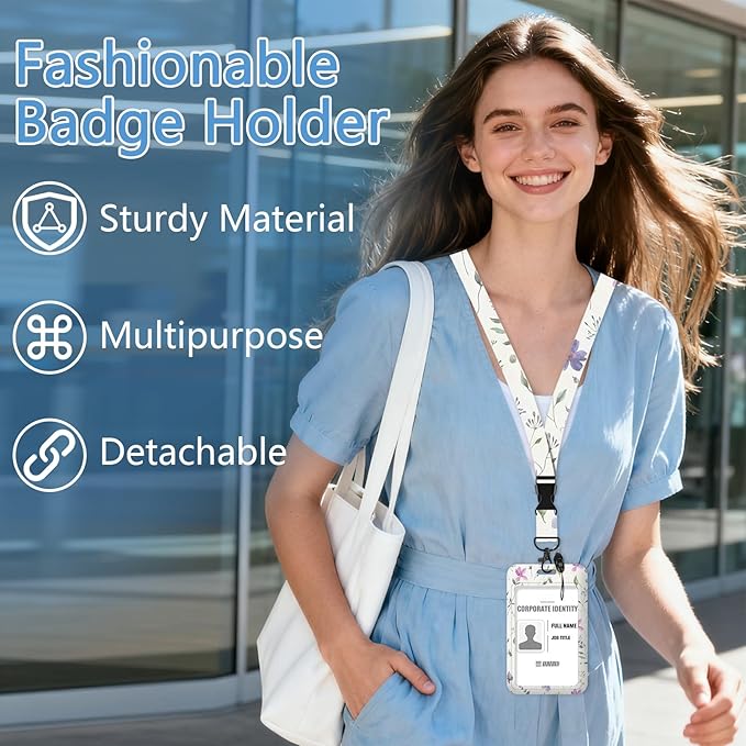 Flower Lanyards with Id Holder, ID Badge Holder with Retractable Lanyard, ID Holder with Badge Reel Clips, Name Tag ID Card Holder Teacher Women Doctor Office Gift