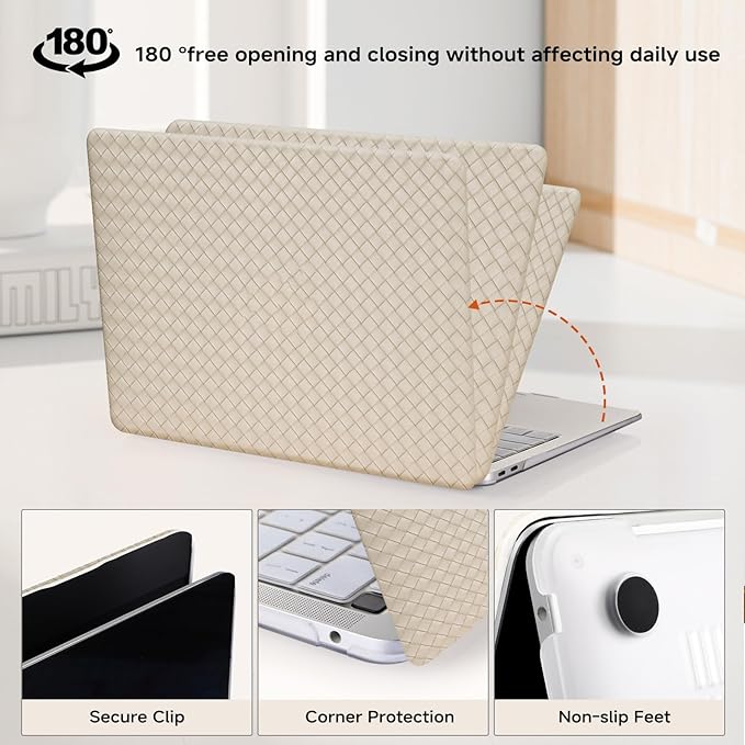 Woven Case for MacBook Pro 14 inch Case 2025-2021 M5 M4 M3 M2 M1 A3434 A3112 A3185 A3401 A2918 A2992 A2779 A2442,Protective Leather Woven Textured Cases&Keyboard Cover for Mac Pro14,Boho Beige