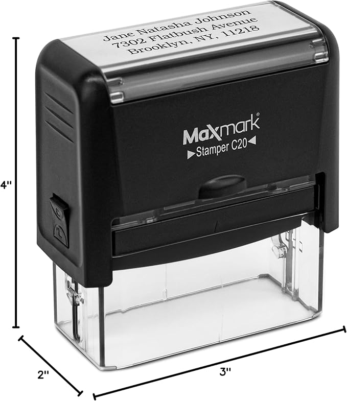 MaxMark Customized Self Inking Stamp - Up to 3 Lines of Text - Small Size - Choose from 15 Ink Colors