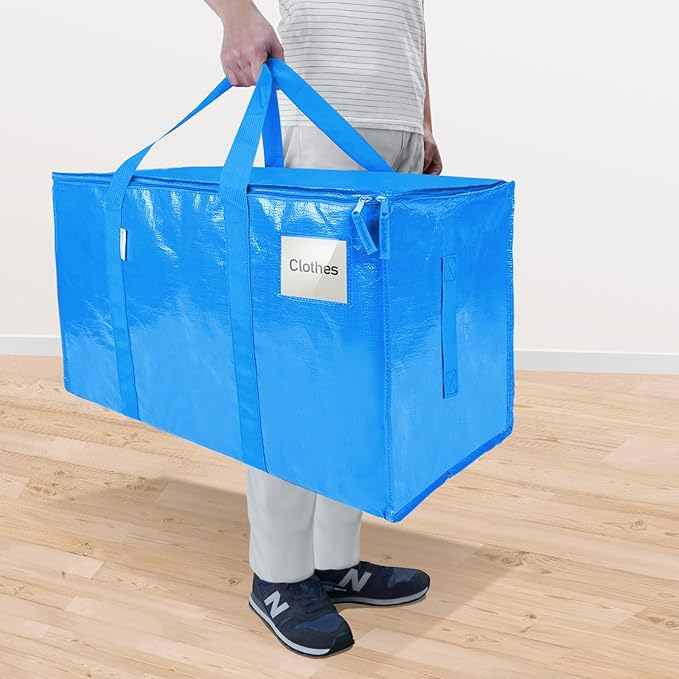 TICONN 4 Pack Extra Large Moving Bags with Zippers & Carrying Handles, Heavy-Duty Storage Tote Moving Boxes for Space Saving (4 Pack, Sky Blue)