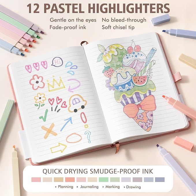 58PCS Aesthetic School Supplies, Cute College Ruled A5 Spiral Notebook Stationary Set Back to School Supplies Bible Study Kit Office College Essentials with Pastel Highlighters for Women Student Girls