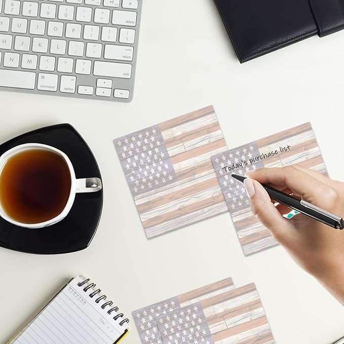 Sticky Notes 3x3 Inches, 2 Pads Cute Colorful Self-Stick Note Pads, Easy to Post for Home, Office and Daily Life Organization Woody Flag