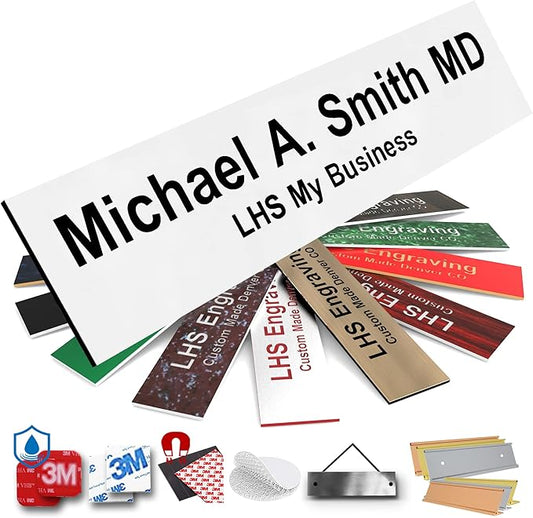 Door Name Plate Personalized for Office White Plastic Name Plate Black Letters - Made in USA 2x10 B16