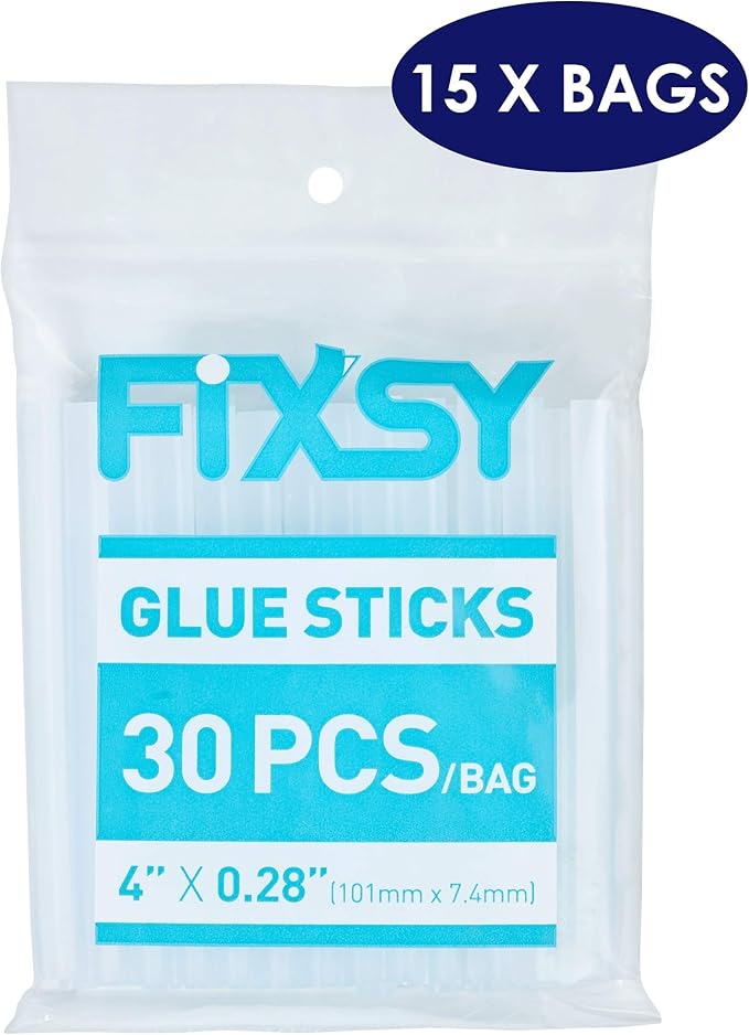 FIXSY Hot Glue Gun Sticks Low Temp Low Melt Cool Glue, Mini Size 4" Long x .28" Diameter 5/16 7mm, 30 Counts/Pack, 15 Packs, 450 Counts/Box, Scrapbooking