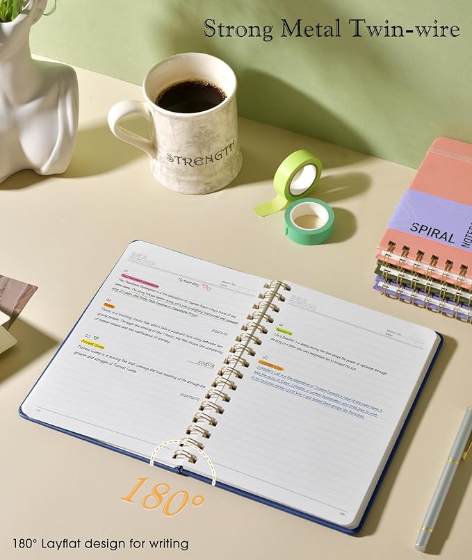 Lined Spiral Journal Notebook, A5 Hardcover Spiral Journals for Women Men, 150 Numbered Pages Spiral Bound Notebook, 100 GSM College Ruled Notebooks for Writing Note Taking 5.75" x 8.38", Navy Blue