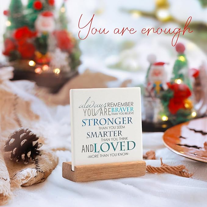 Lukiejac Inspirational Quotes Desk Decor Gifts For Women Best Friend Encouragement Cheer Up Gifts Office Inspiration Positive Plaque With Wooden Stand For Cowoker Motivational Sign For Birthday (Blue)